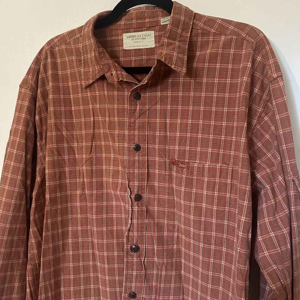 Vintage American eagle Outfitters Cotton Cargo Shirt Rust‎ Button Up Plaid L